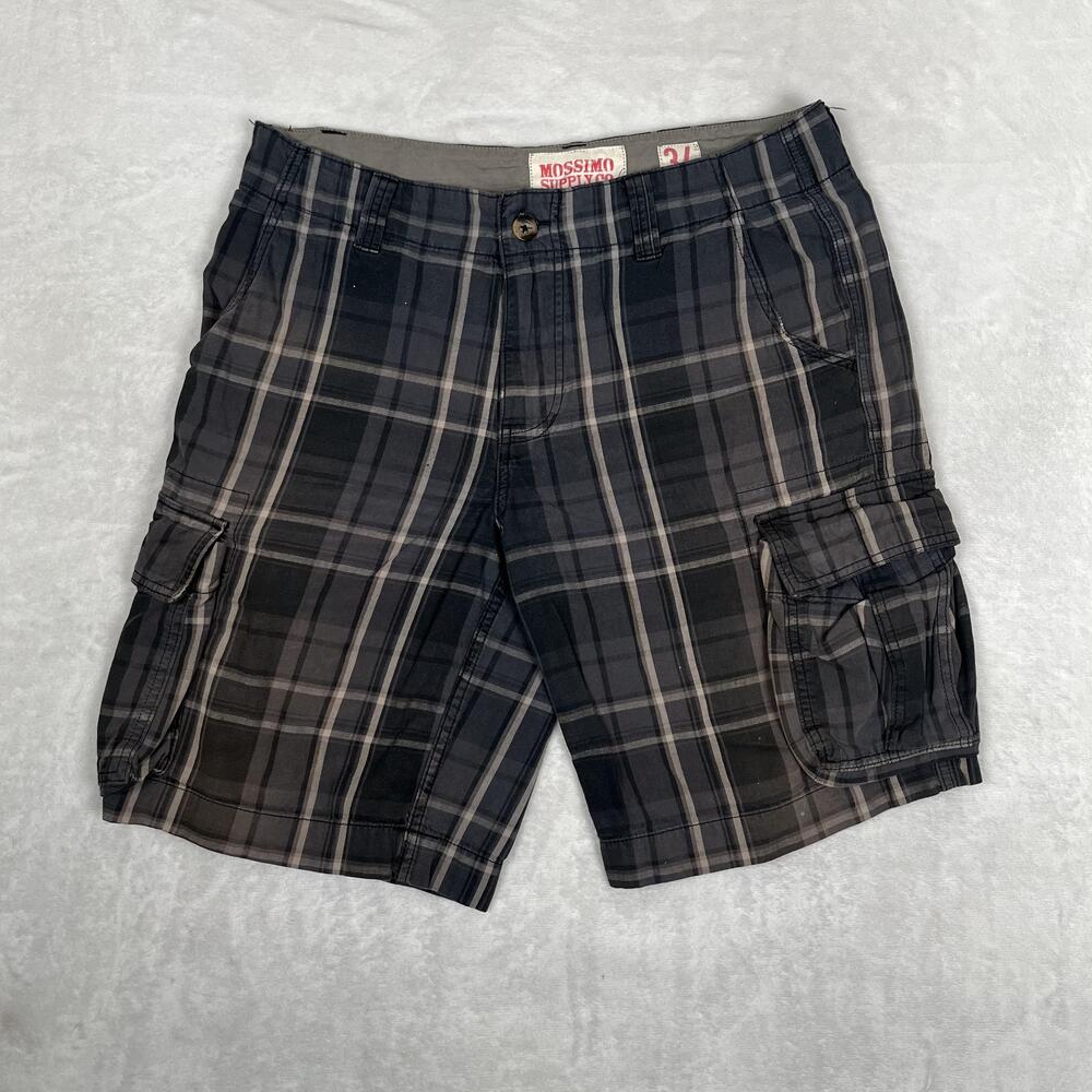 Vintage Mossimo Supply Co Cargo Shorts Mens 34 Gray Plaid 11 Inseam Utility Y2K